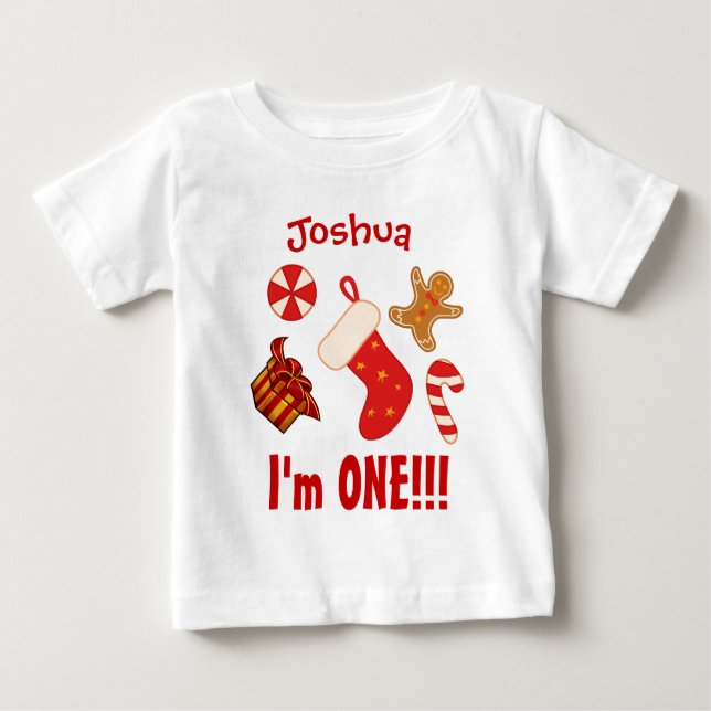 T-shirt Pour Bébé Un an 1er anniversaire Noël Éléments V06 (Devant)