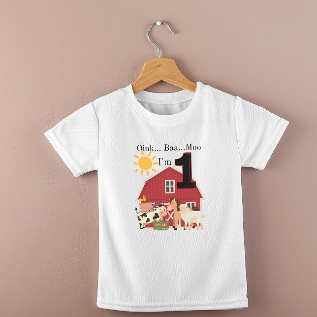 T-shirt Pour Bébé Un an Anniversaire Thème de ferme (One Year Old Birthday Farm Theme Baby T-Shirt)