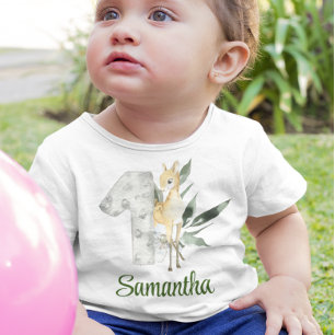 T-shirt Pour Bébé Un an Vieux Bois Cerf 1 Anniversaire