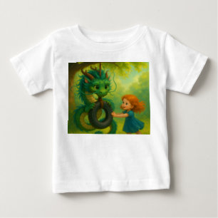 T-shirt Pour Bébé Un bébé dragon asiatique vert avec des yeux de chi