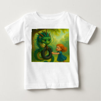 T-shirt Pour Bébé Un bébé dragon asiatique vert avec des yeux de chi