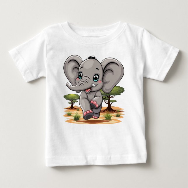 T-shirt Pour Bébé Un bébé éléphant qui sonne heureux dans la savane  (Devant)