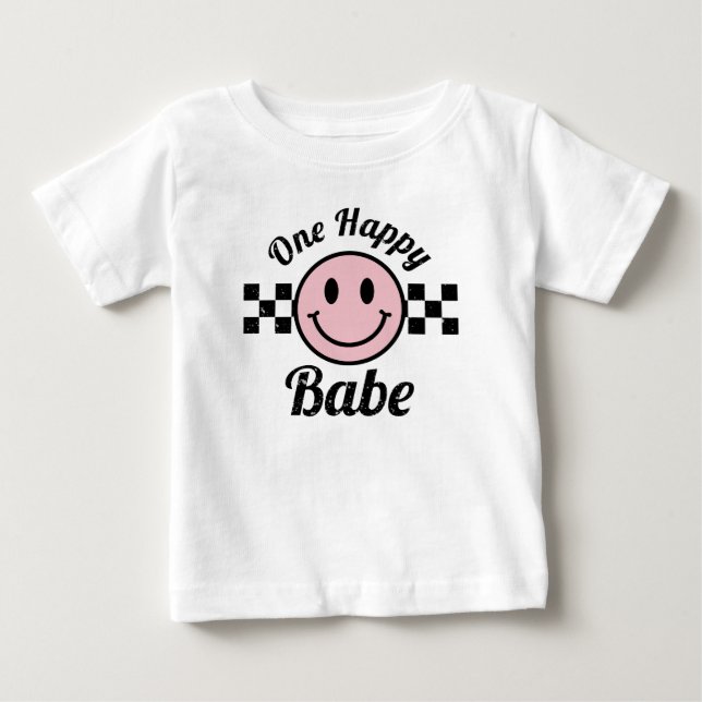 T-shirt Pour Bébé Un bébé heureux sourire rose anniversaire tenue as (Devant)
