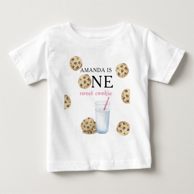 T-shirt Pour Bébé Un biscuit doux et le lait fille premier anniversa (Devant)