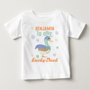 T-shirt Pour Bébé Un Canard Chanceux & Bulles Premier Anniversaire P
