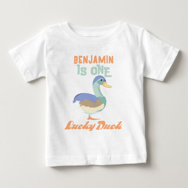 T-shirt Pour Bébé Un Canard Chanceux Premier Anniversaire Pastel (Devant)