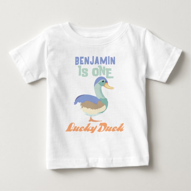 T-shirt Pour Bébé Un Canard Chanceux Premier Anniversaire Pastel (Devant)