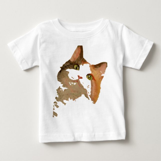 T-shirt Pour Bébé Un chat Calico Vert Portrait Artistique (Devant)