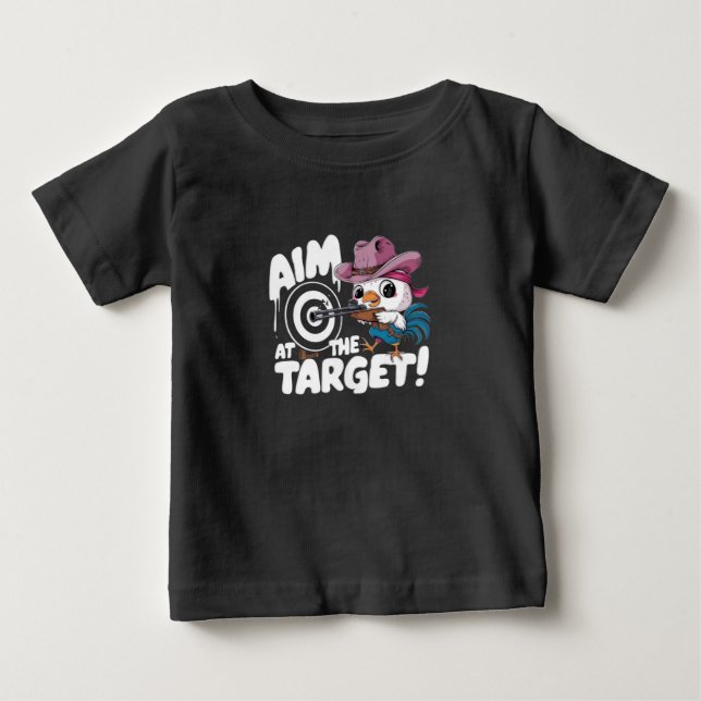 T-shirt Pour Bébé Un coq visant une cible tir fusil (Devant)