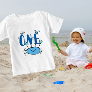 T-shirt Pour Bébé Un Crabe bleu Animaux de la mer 1er anniversaire