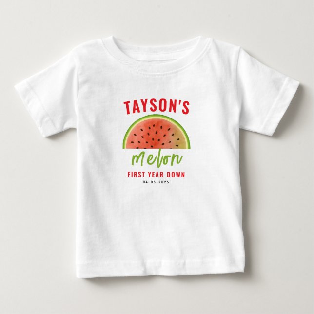 T-shirt Pour Bébé Un dans un Melon 1er Anniversaire – Jolie Pastèque (Devant)