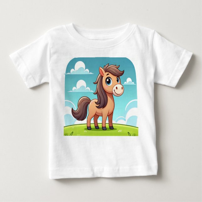 T-shirt Pour Bébé Un dessin animé bébé Hourse design Baby T Shirt. (Devant)