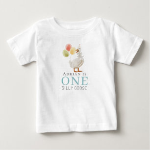 T-shirt Pour Bébé Un Garçon Bleu Une Oie Idiote 1er Anniversaire