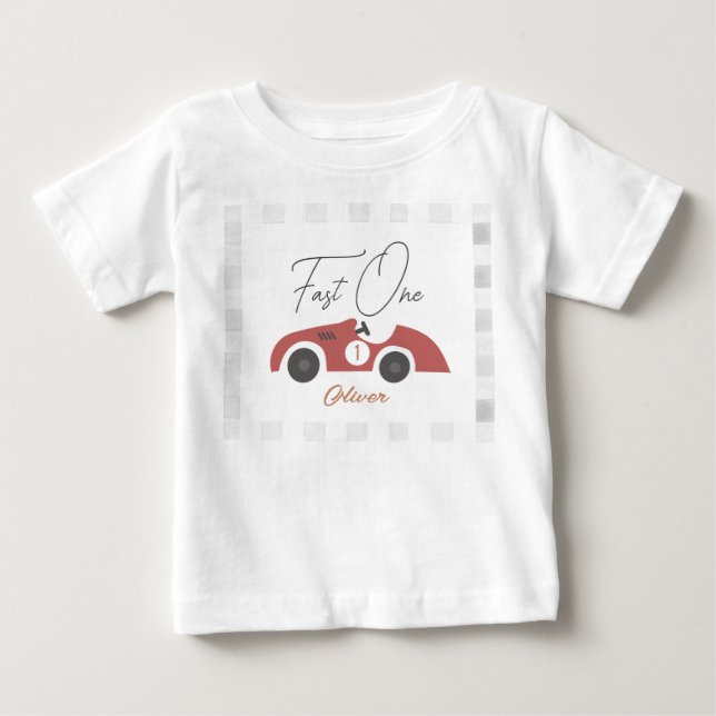 T-shirt Pour Bébé Un Garçon de Voiture de Course Rouge Rapide 1er An (Devant)