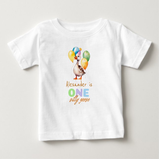 T-shirt Pour Bébé Un Garçon D'oie Idiot Bleu 1er Anniversaire  (Devant)