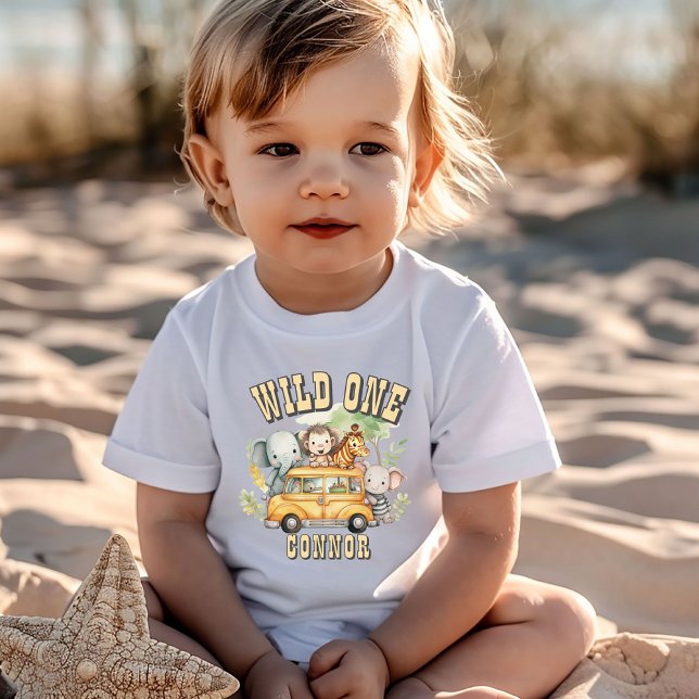 T-shirt Pour Bébé Un garçon sauvage anniversaire animaux safari (Créateur téléchargé)