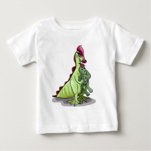 T-shirt Pour Bébé Un Hadrosaurus Féminin Tenant Une Poupée.