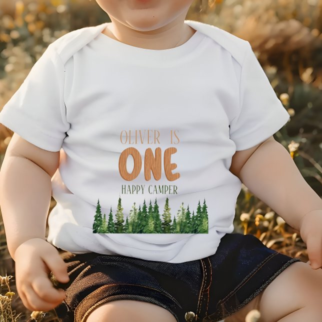 T-shirt Pour Bébé Un Happy Camper Bois de 1er Anniversaire (Créateur téléchargé)