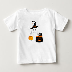T-shirt Pour Bébé Un joli fantôme avec un chat noir célèbre l'hal
