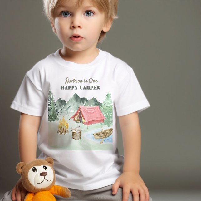 T-shirt Pour Bébé Un Joyeux Camper 1er Anniversaire Camping Baby T-S (Personalized Happy Camper T-shirt)