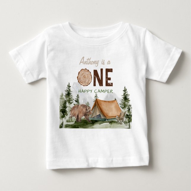T-shirt Pour Bébé Un Joyeux Camper Mountain Forest Bear 1er annivers (Devant)