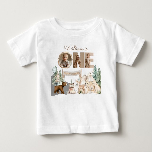 T-shirt Pour Bébé Un Joyeux Camper Photo Premier anniversaire (Devant)