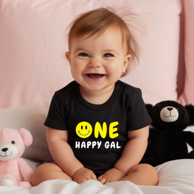 T-shirt Pour Bébé Un joyeux Gal 1er Anniversaire Smiley Jaune (Créateur téléchargé)