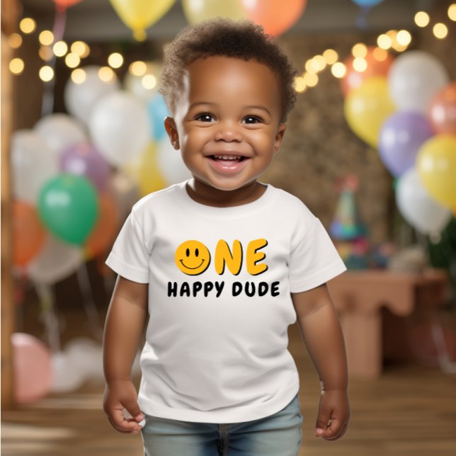 T-shirt Pour Bébé Un joyeux Mec 1er anniversaire Orange Smiley (Créateur téléchargé)