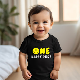 T-shirt Pour Bébé Un joyeux Mec 1er anniversaire Smiley Jaune
