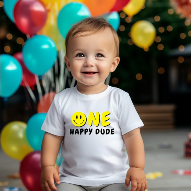 T-shirt Pour Bébé Un joyeux Mec 1er anniversaire sourire jaune (Créateur téléchargé)