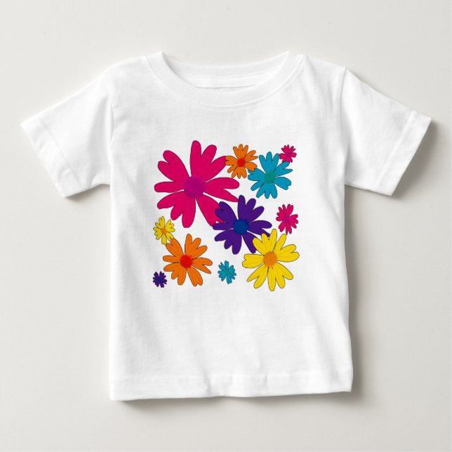 T-shirt Pour Bébé Un lit fleuri de fleurs marguerites (Devant)