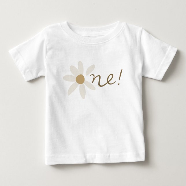 T-shirt Pour Bébé Un Marguerite Floral Premier Anniversaire Mignonne (Devant)