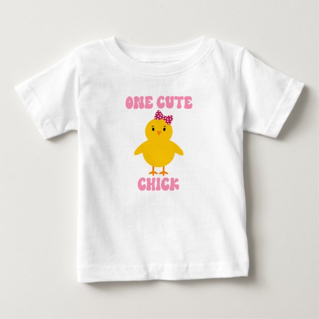 T-shirt Pour Bébé Un mignon oiseau de Pâques Pink Polka Dot Bow (Devant)