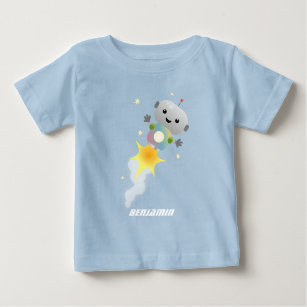 T-shirt Pour Bébé Un mignon robot volant dans l'espace dessin animé