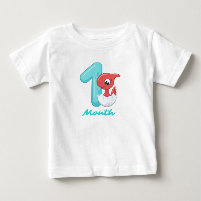 T-shirt Pour Bébé Un mois joli dinosaure (Devant)