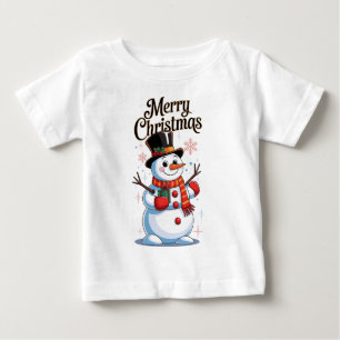T-shirt Pour Bébé Un Noël enchanté : un bonhomme de neige souriant