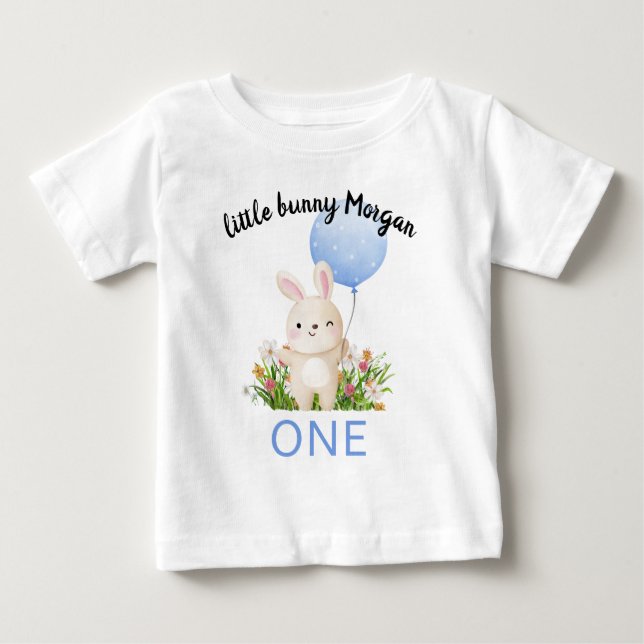 T-shirt Pour Bébé Un Petit Lapin a un an Garçons Simplement Mignons  (Devant)