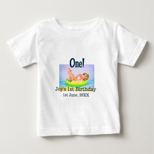 T-shirt Pour Bébé Un premier anniversaire photo moderne ajouter nom  (Devant)