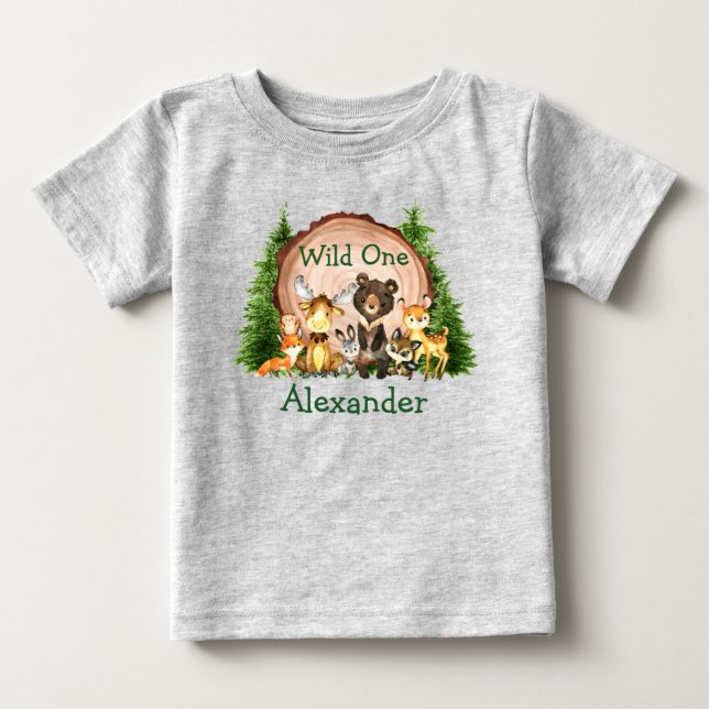 T-shirt Pour Bébé Un premier anniversaire sauvage Forêt rustique Ani (Devant)