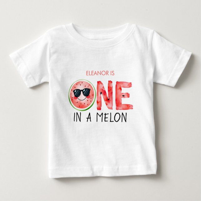 T-shirt Pour Bébé Un sur un melon 1er anniversaire aquarelle pastèqu (Devant)