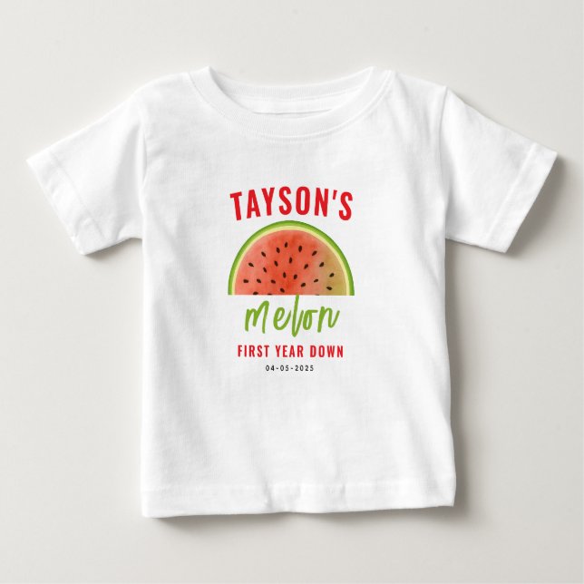 T-shirt Pour Bébé Un sur un Melon 1er Anniversaire – Pastèque Mignon (Devant)