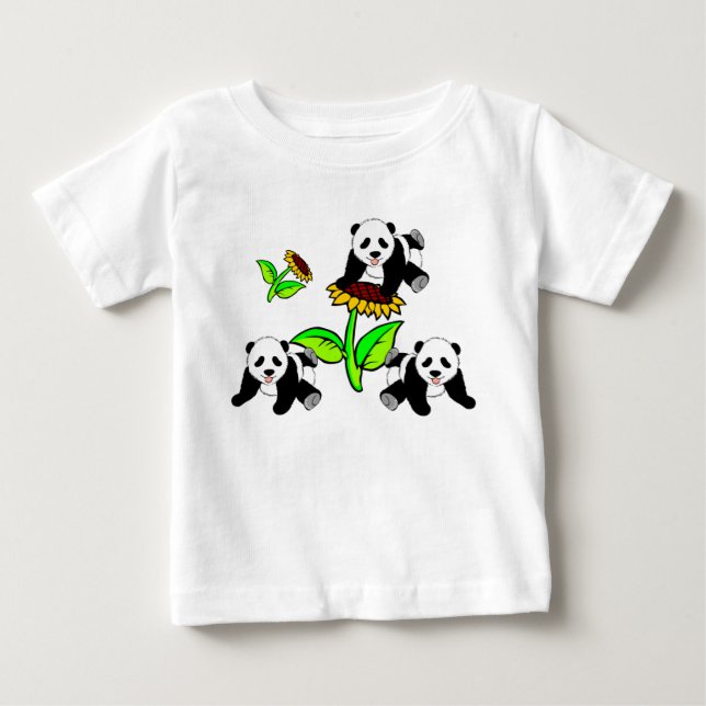 T-shirt Pour Bébé Un tournesol et ours panda (Devant)