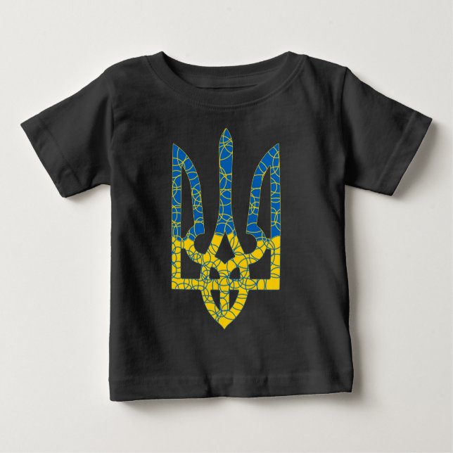 T-shirt Pour Bébé Un trident ukrainien texturé drapeau d'Ukraine cou (Devant)