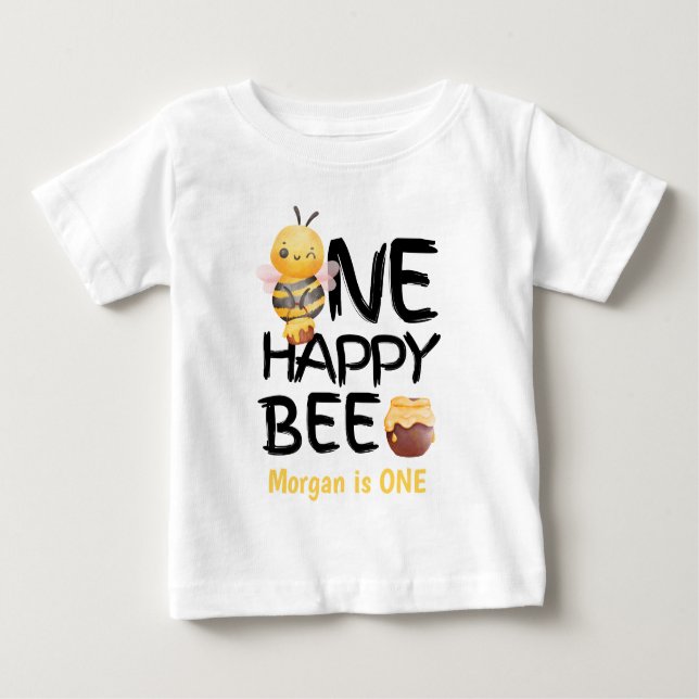 T-shirt Pour Bébé Une Abeille Heureuse Miel Jaune Filles Abeilles 1e (Devant)