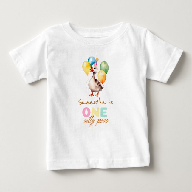 T-shirt Pour Bébé Une fille d'oie idiote Anniversaire rose 1 an (Devant)