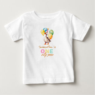 T-shirt Pour Bébé Une fille d'oie idiote rose 1er anniversaire