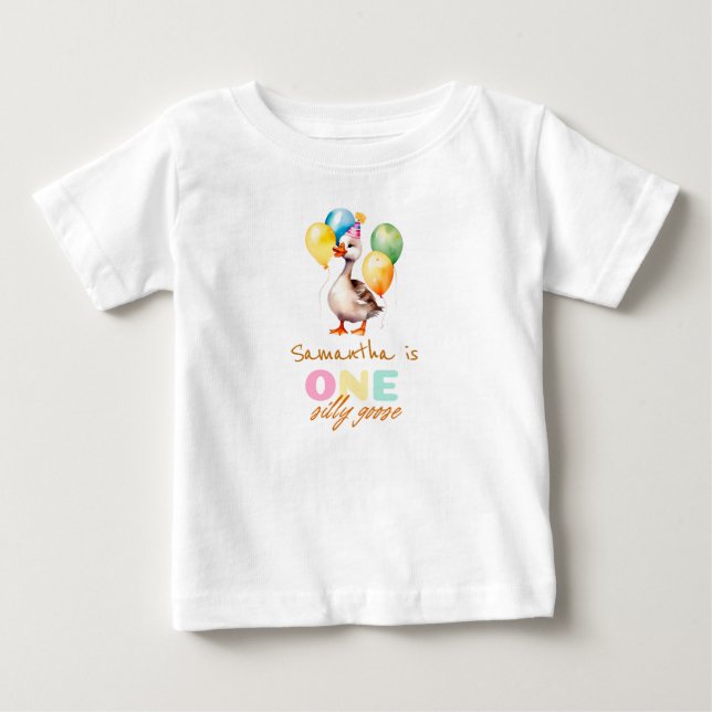 T-shirt Pour Bébé Une fille d'oie idiote rose 1er anniversaire (Devant)