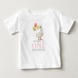 T-shirt Pour Bébé Une fille rose d'oie sotte 1er anniversaire
