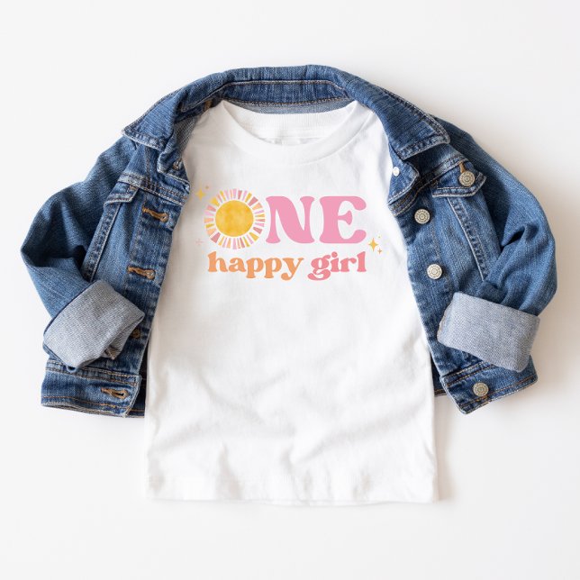 T-shirt Pour Bébé Une joyeuse fille Boho rose soleil 1er anniversair (Créateur téléchargé)