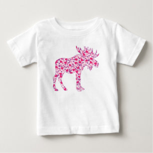 T-shirt Pour Bébé Une mignonne orignal composée de petits coeurs ros